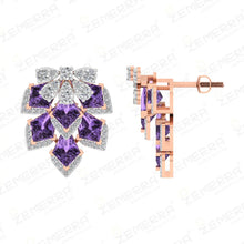 Lavish 14K Rose Gold Diamond Floral Amehtyst Necklace Set Sarafa Bazar India