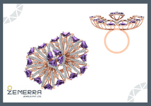 Lavish 14K Rose Gold Diamond Floral Cocktail Ring Sarafa Bazar India