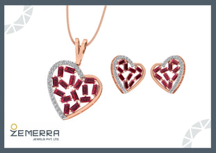 Lavish 14K Rose Gold Diamond Heart Shape Pendant set Sarafa Bazar India