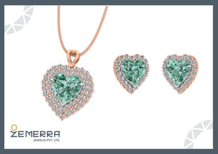 Lavish 14K Rose Gold Diamond Hearts Shape Pendant Set Sarafa Bazar India