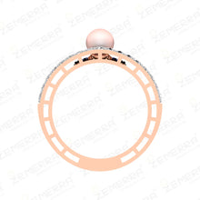 Lavish 14K Rose Gold Diamond Pearls Ring For Women Sarafa Bazar India