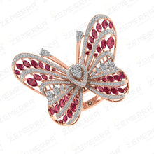 Lavish 14K Rose Gold Diamond Red Ruby Butterfly Shape Ring Sarafa Bazar India