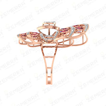 Lavish 14K Rose Gold Diamond Red Ruby Butterfly Shape Ring Sarafa Bazar India