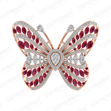 Lavish 14K Rose Gold Diamond Red Ruby Butterfly Shape Ring Sarafa Bazar India