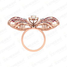 Lavish 14K Rose Gold Diamond Red Ruby Butterfly Shape Ring Sarafa Bazar India