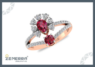 Lavish 14K Rose Gold Diamond Red Ruby Ring Sarafa Bazar India