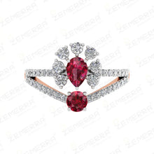 Lavish 14K Rose Gold Diamond Red Ruby Ring Sarafa Bazar India