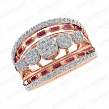 Lavish 14K Rose Gold Diamond Ruby Baguette Stone Cluster Ring Sarafa Bazar India