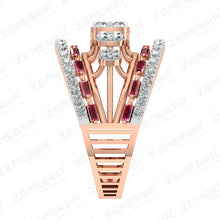 Lavish 14K Rose Gold Diamond Ruby Baguette Stone Cluster Ring Sarafa Bazar India