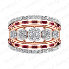 Lavish 14K Rose Gold Diamond Ruby Baguette Stone Cluster Ring Sarafa Bazar India