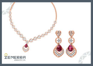 Lavish 14K Rose Gold Diamond Ruby Stone Necklace Set Sarafa Bazar India
