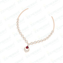 Lavish 14K Rose Gold Diamond Ruby Stone Necklace Set Sarafa Bazar India
