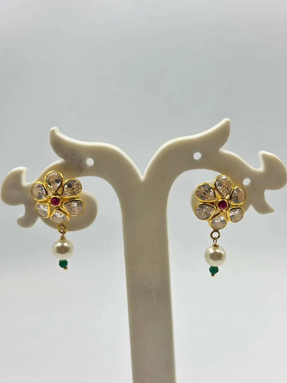 Light Weight CZ Polki Earrings Sarafa Bazar India