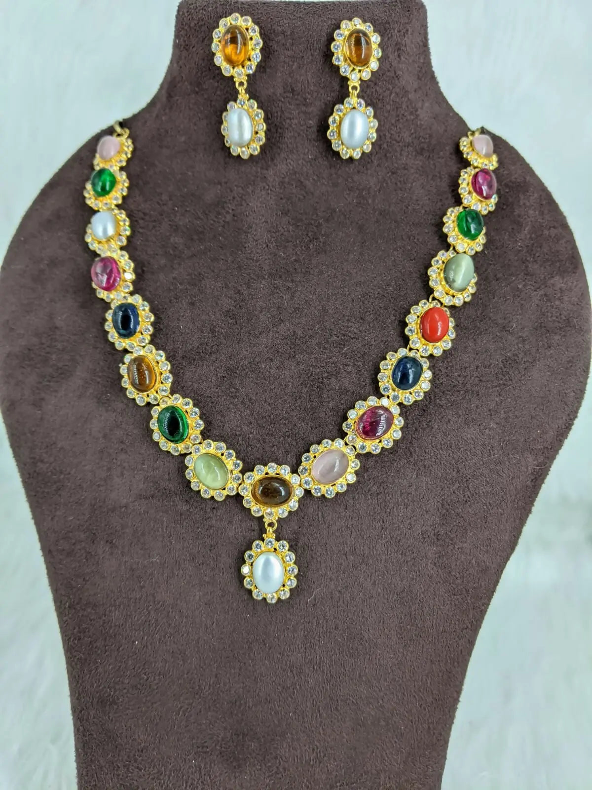 Light Weight CZ Polki Necklace Sarafa Bazar India