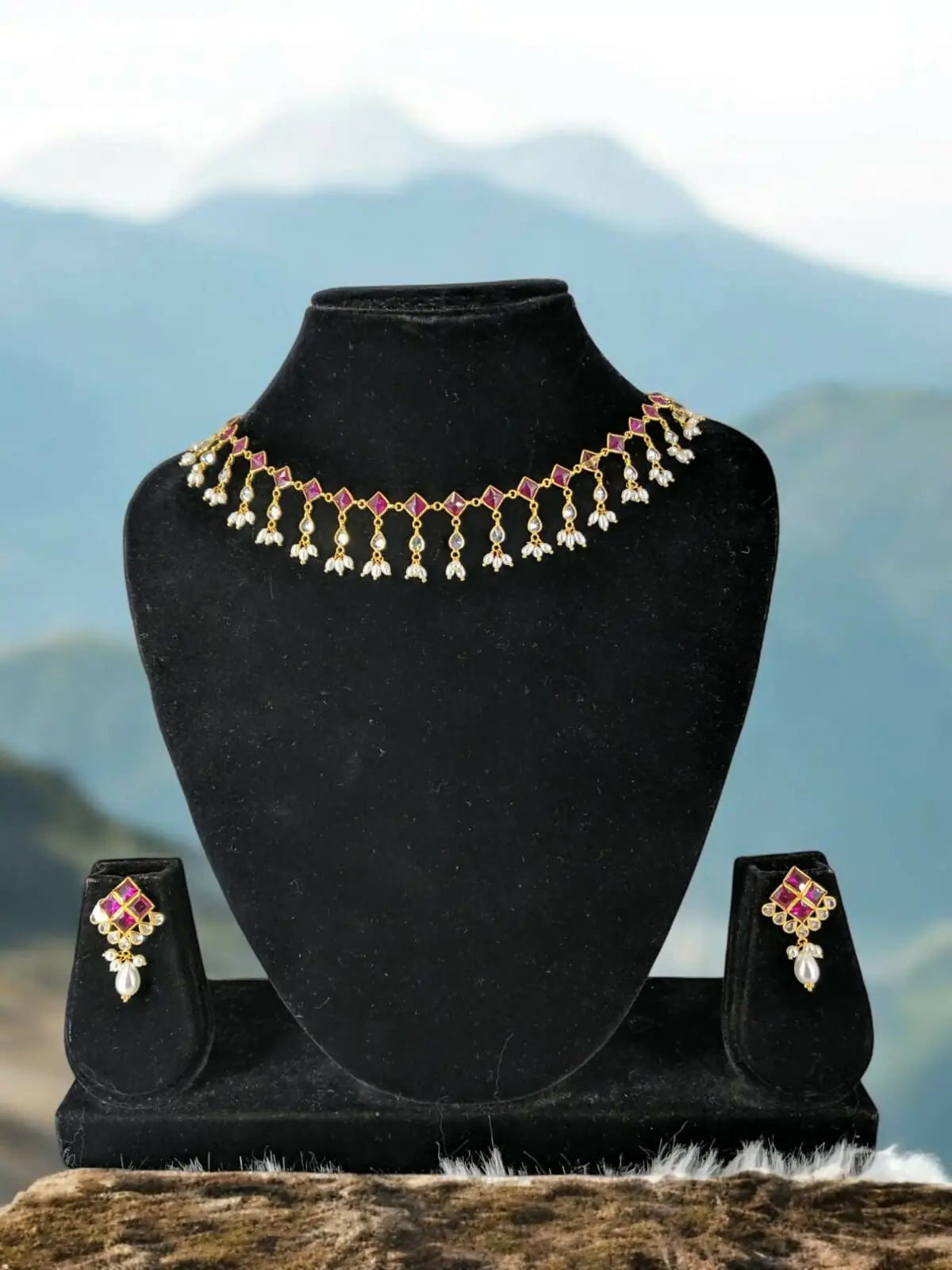 Light Weight CZ Polki Necklace Sarafa Bazar India