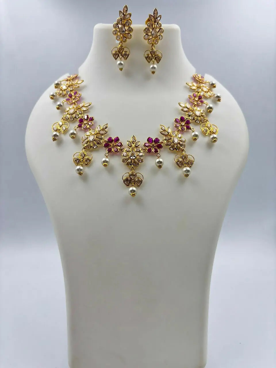 Light Weight CZ Polki Necklace Sarafa Bazar India