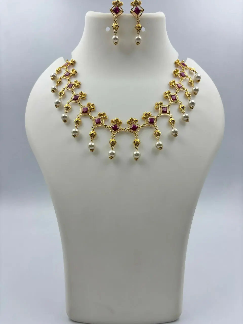 Light Weight CZ Polki Necklace Sarafa Bazar India