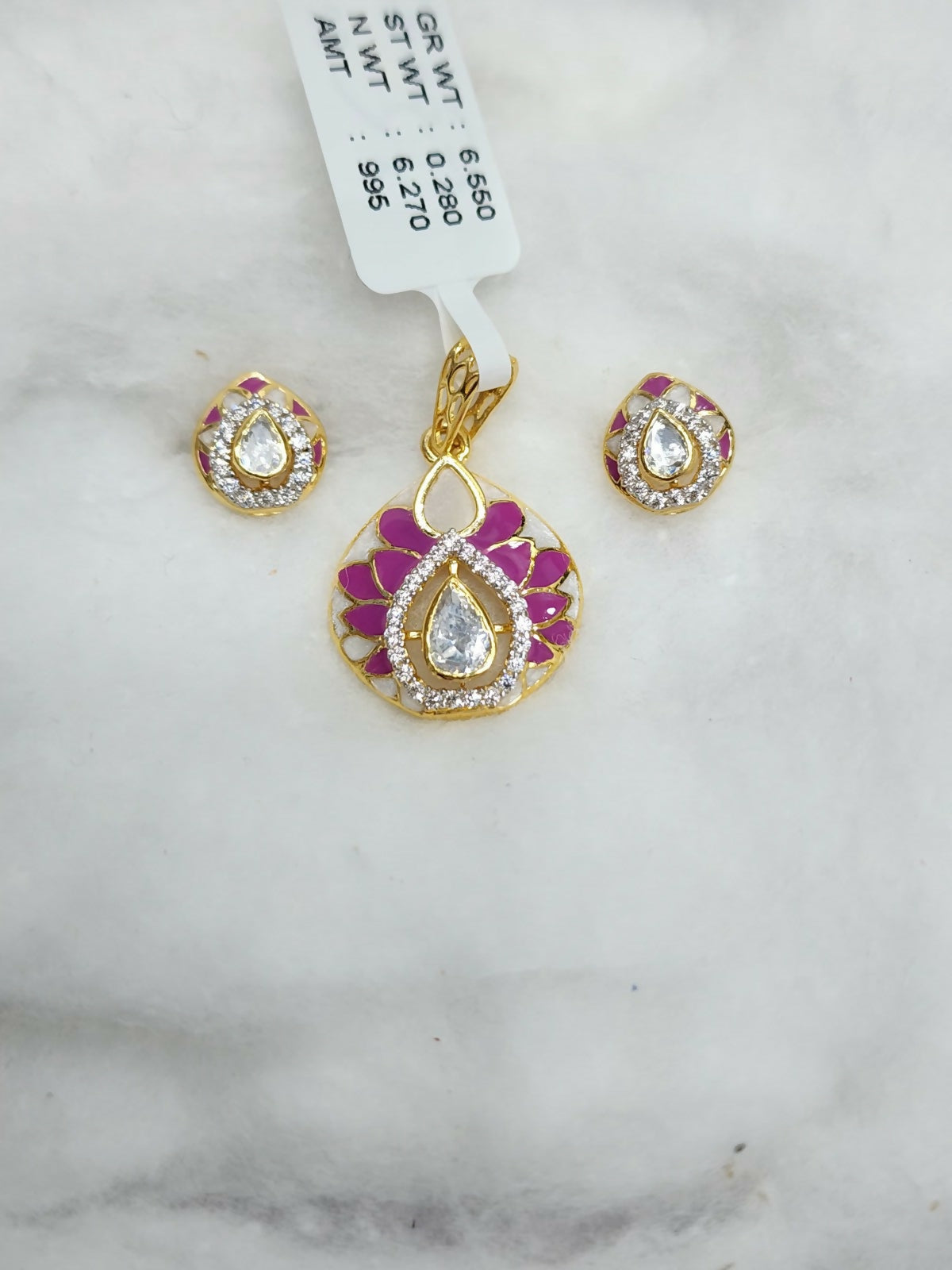 22kt CZ Casting Mop Polki Pendant Set Sarafa Bazar India