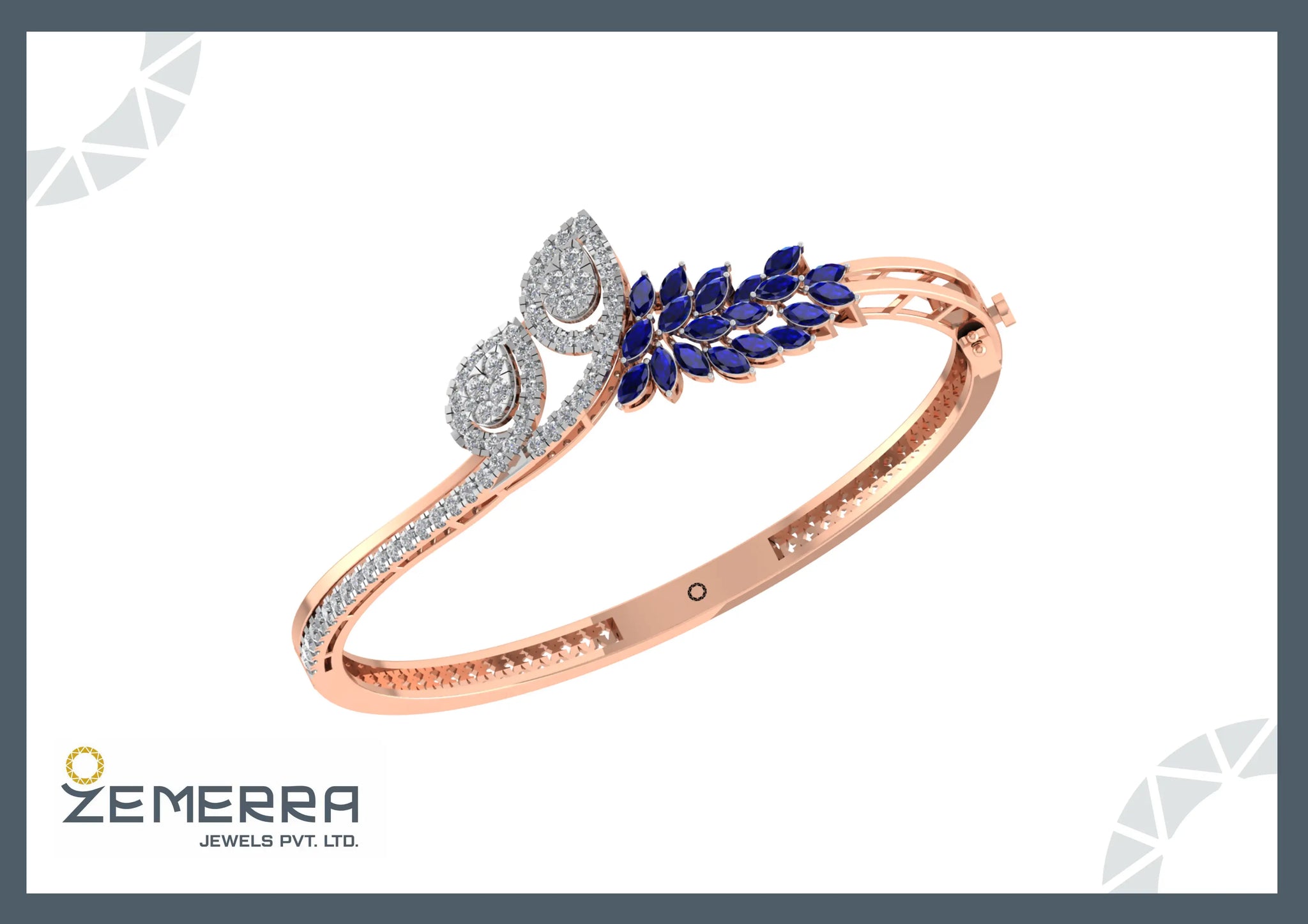 Luxurious 14K Gold Diamond Bracelet With Blue Sapphire Stone Sarafa Bazar India