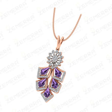 Luxurious 14K Gold Purple Kite Diamond Floral Pendant Sarafa Bazar India