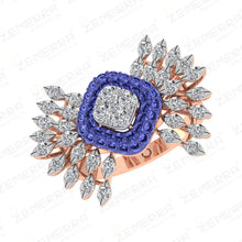 Luxury 14K Gold Blue Sapphire Halo Floral Diamond Ring Sarafa Bazar India