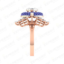 Luxury 14K Gold Blue Sapphire Halo Floral Diamond Ring Sarafa Bazar India