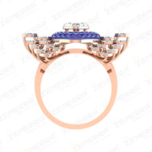 Luxury 14K Gold Blue Sapphire Halo Floral Diamond Ring Sarafa Bazar India