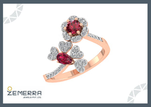 Luxury 14K Gold Diamond Floral Ring With Ruby Gemstone Sarafa Bazar India