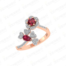 Luxury 14K Gold Diamond Floral Ring With Ruby Gemstone Sarafa Bazar India