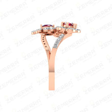 Luxury 14K Gold Diamond Floral Ring With Ruby Gemstone Sarafa Bazar India