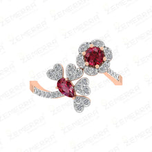 Luxury 14K Gold Diamond Floral Ring With Ruby Gemstone Sarafa Bazar India