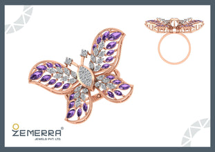 Luxury 14K Rose Gold Diamond Butterfly Ring for Women Designer Jewelry Sarafa Bazar India
