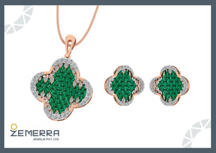 Luxury 14K Rose Gold Diamond Clover Leaf Pendant Set New Design Sarafa Bazar India