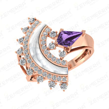 Luxury 14K Rose Gold Diamond Crescent Moon Statement Ring Design Sarafa Bazar India