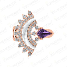 Luxury 14K Rose Gold Diamond Crescent Moon Statement Ring Design Sarafa Bazar India
