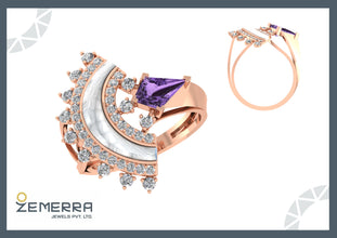 Luxury 14K Rose Gold Diamond Crescent Moon Statement Ring Design Sarafa Bazar India