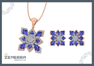 Luxury 14K Rose Gold Diamond Floral Pendant Set For Women Sarafa Bazar India