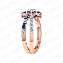 14K Rose Gold Diamond Floral Ring With Blue Saphhire Stone Sarafa Bazar India