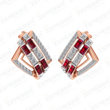 14K Rose Gold Geometric Layer Diamond Ruby Stud Earring Sarafa Bazar India