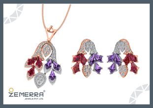 Chandelier Diamond Drop Pendant With Dual Color Stone in 14k gold Sarafa Bazar India