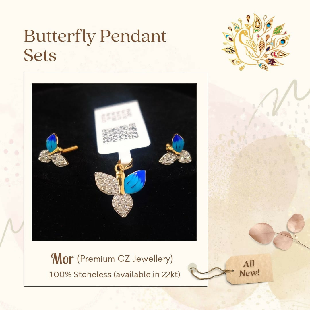 22kt Butterfly Pendant Set Sarafa Bazar India