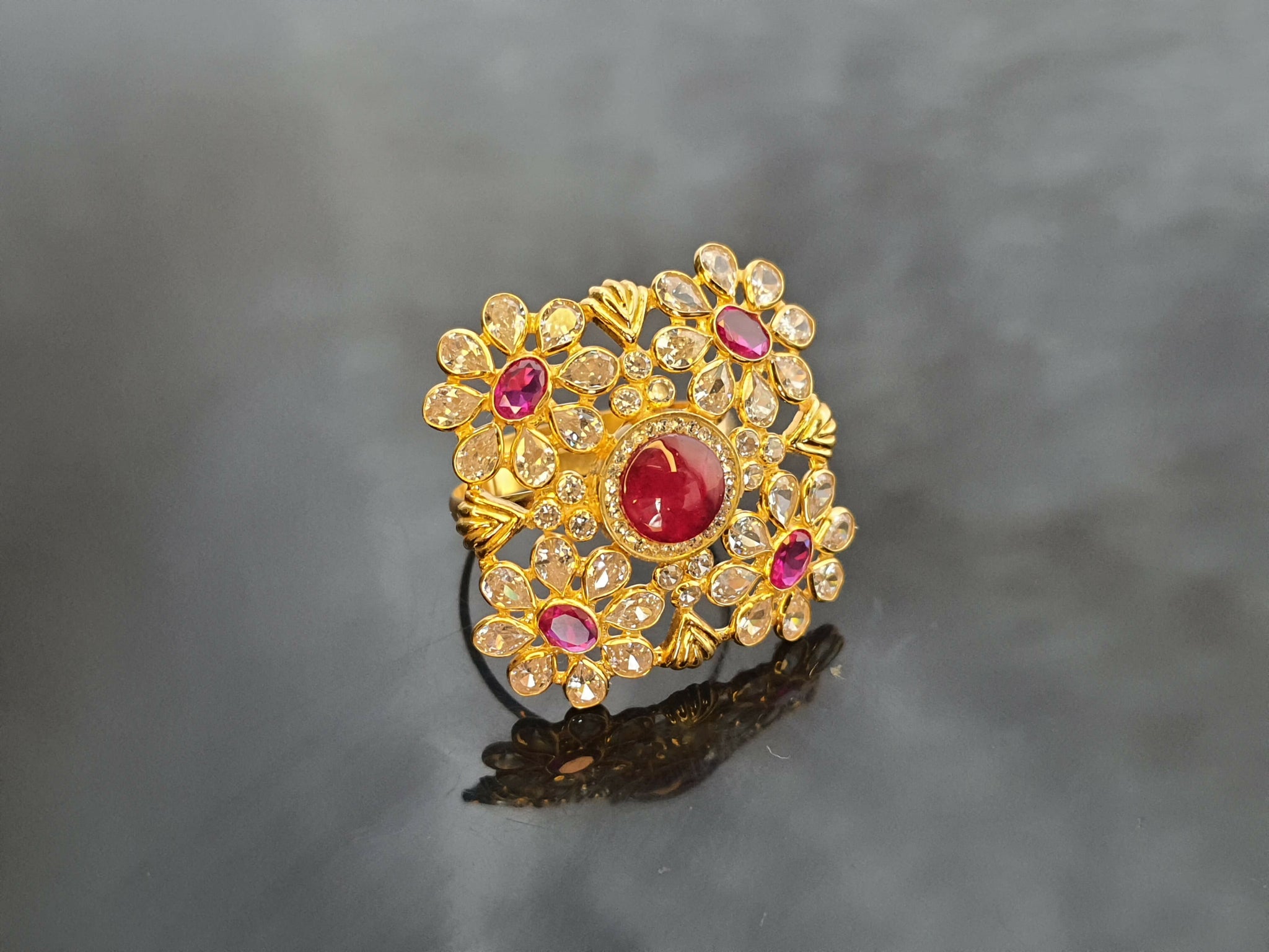 Light Weight CZ Polki Ladies Ring Sarafa Bazar India