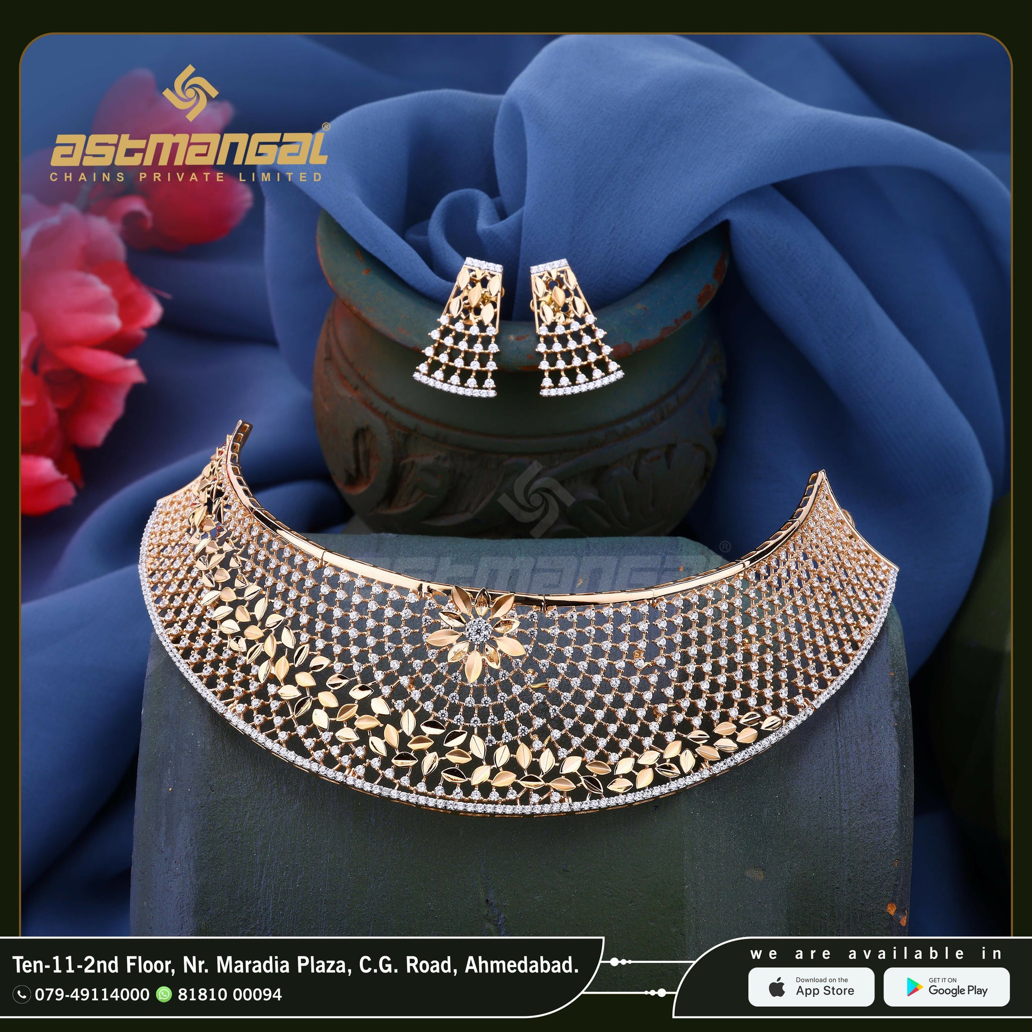 Rose Gold CZ Choker Sarafa Bazar India