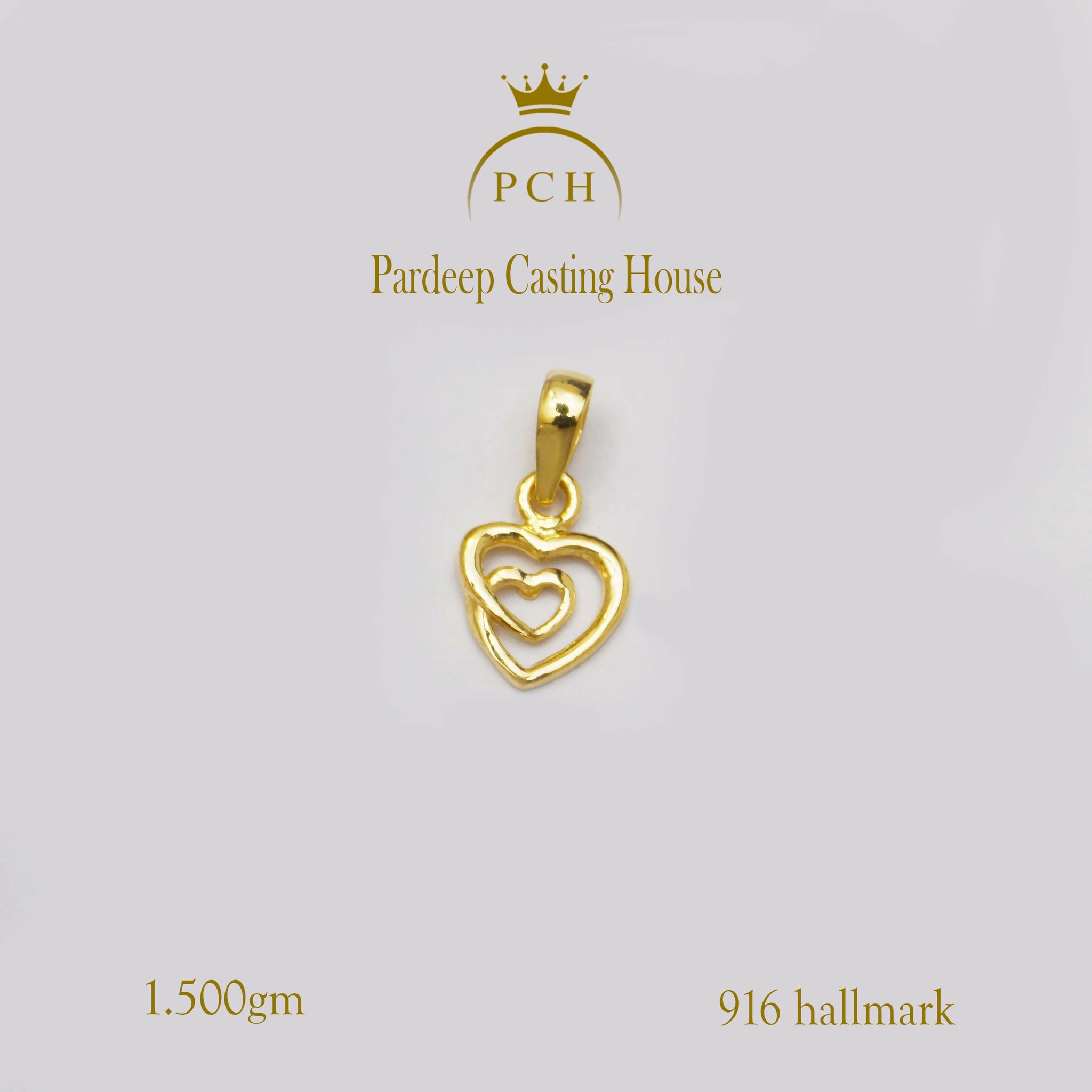 (8) Double heart 22kt yellow gold charm pendant