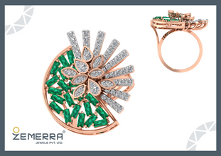 14K Rose Gold Floral Diamond Emerald Cluster Ring Sarafa Bazar India