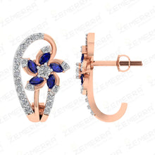 Marquise Blue Stone Diamond J Shaped Bali in 14k Gold Sarafa Bazar India