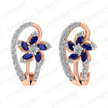 Marquise Blue Stone Diamond J Shaped Bali in 14k Gold Sarafa Bazar India