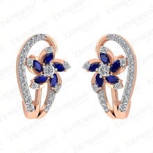 Marquise Blue Stone Diamond J Shaped Bali in 14k Gold Sarafa Bazar India