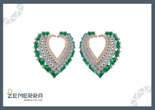 Modern 14K Rose Gold Diamond Earring With Green Stone Sarafa Bazar India
