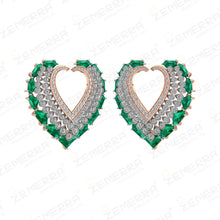 Modern 14K Rose Gold Diamond Earring With Green Stone Sarafa Bazar India